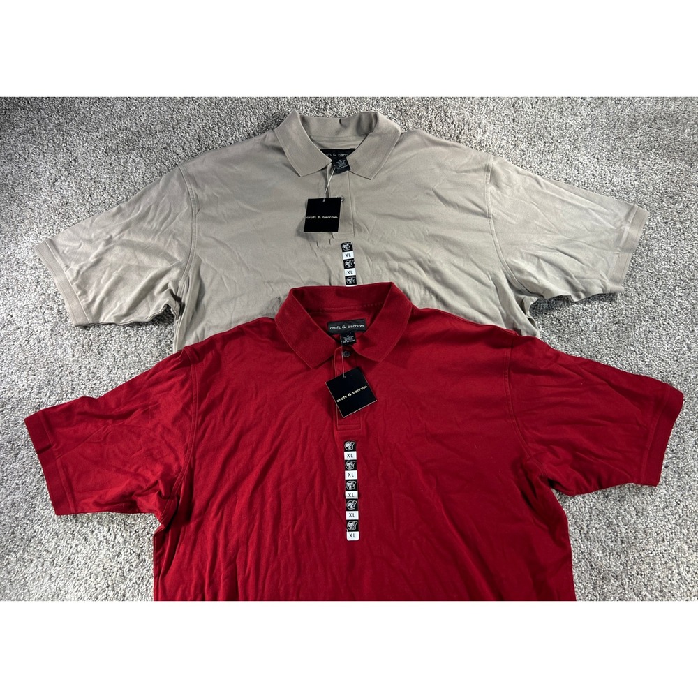 NWT Lot of 2 Croft & Barrow Mens XL Polo Shirts Red Tan 100% Cotton